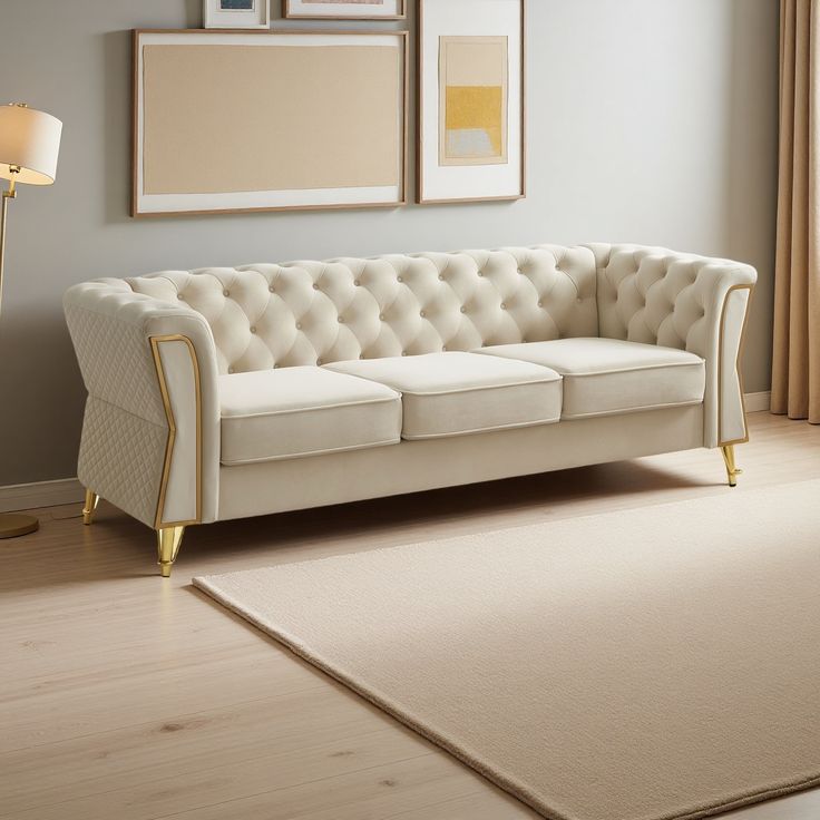 874 velvet tufted sofa, 3-seater modern couch with gold trim and 750lb capacity by decoor with mee