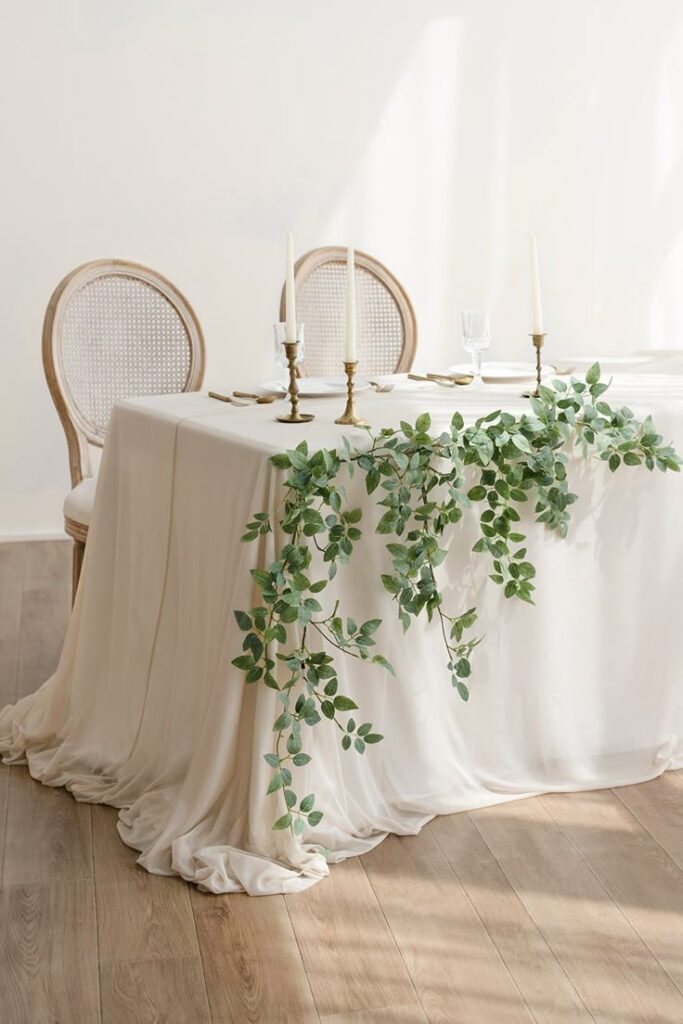 Wedding Decor Ideas That Look Luxurious on a Budget artificial eucalyptus garland. decoor with mee