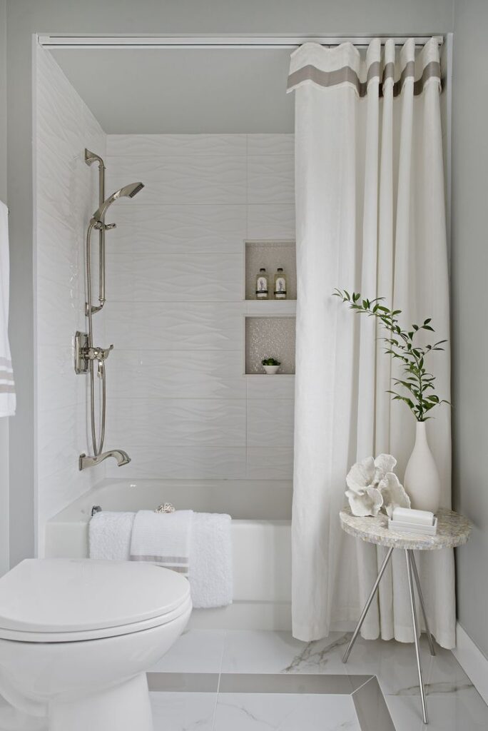 Bathroom Remodel Ideas on a Budget That Look Expensive hotel style white fabric shower curtain by decoor with mee