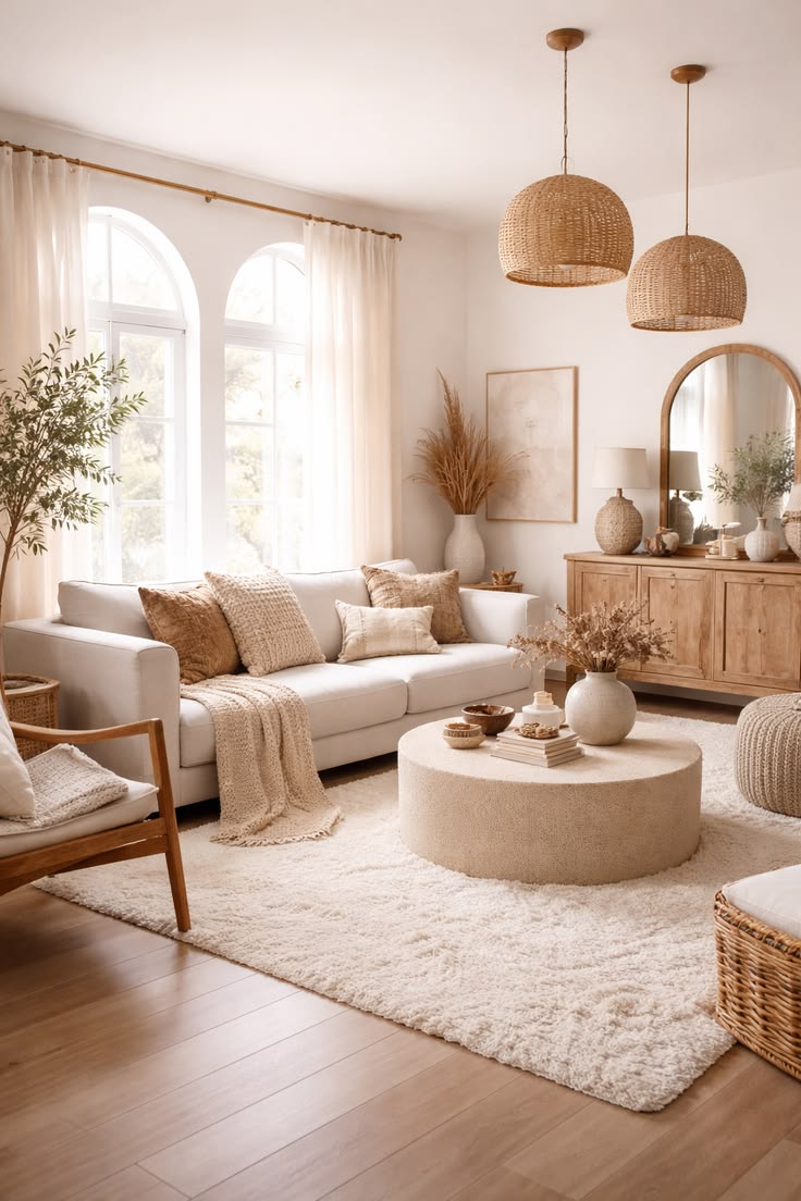 Home minimal aesthetic living room decor in neutral tones