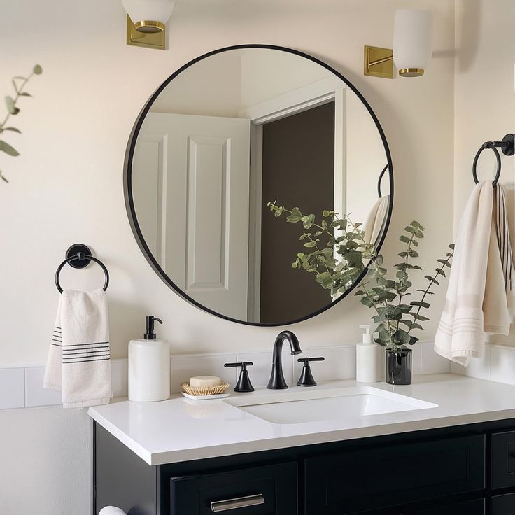 Bathroom Remodel Ideas on a Budget That Look Expensive round mirror,24 inch,circle mirrors metal frame finished in black by decoor with mee