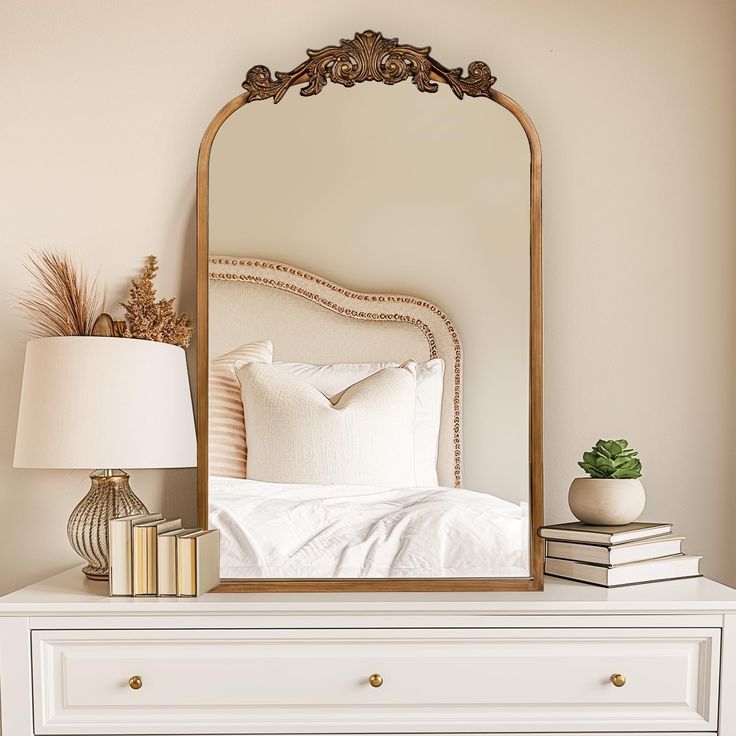 15 Affordable Shabby Chic Bedroom Ideas That Look Romantic vintage gold framed wall mirror by decoor with mee