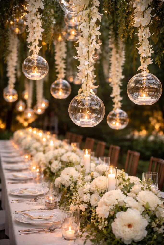Wedding Decor Ideas That Look Luxurious on a Budget warm white globe string lights by decoor with mee