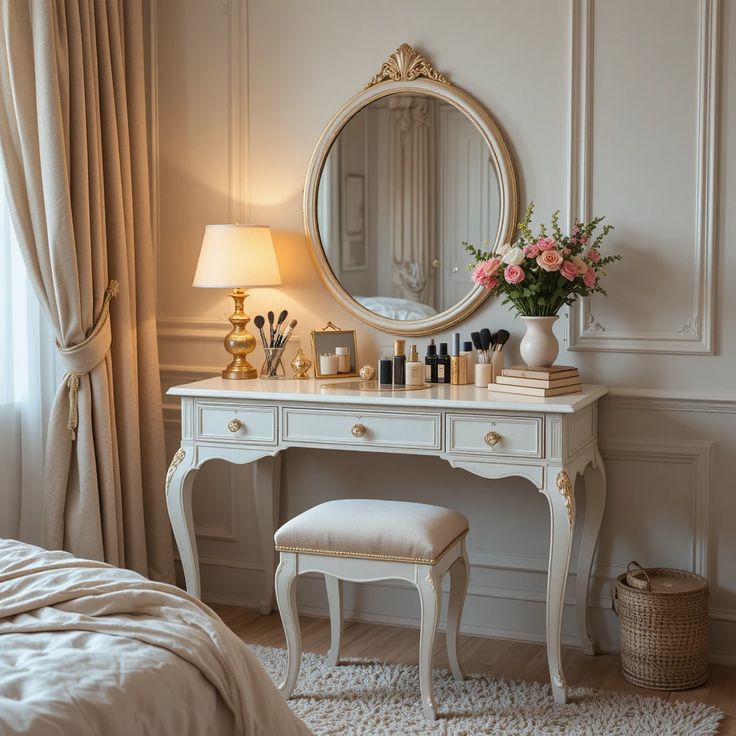 15 Affordable Shabby Chic Bedroom Ideas That Look Romantic white vintage style vanity desk by decoor with mee