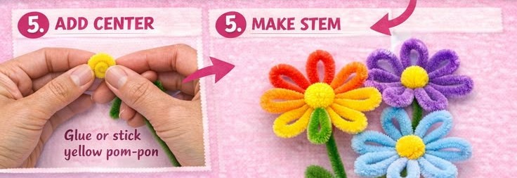 DIY Pipe Cleaner Flowers for Home Decor, Gifts & Weddings pipe cleaner flower step by step making step 5