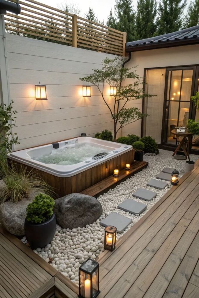 17 Outdoor Jacuzzi Ideas to Create a Luxury Backyard Retreat ✨ a serene spa escape