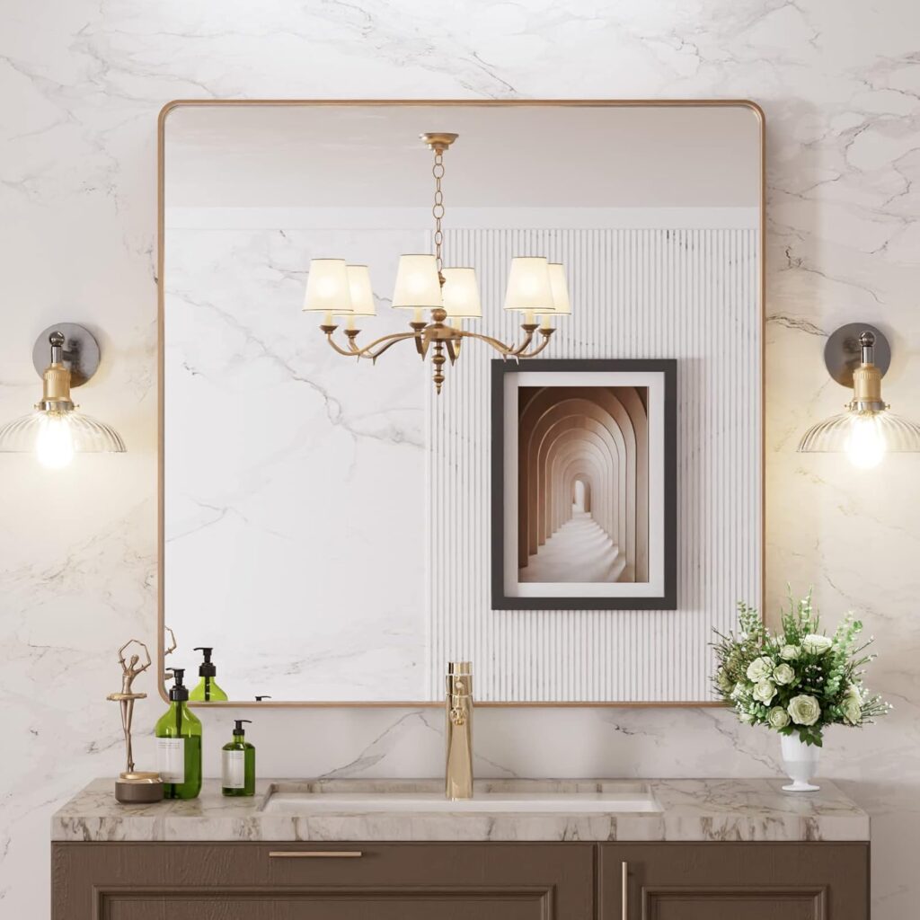25 Dark Aesthetic Wallpaper Ideas That Make Your Home Look Instantly Expensive brass faucet + round mirror by decorr with mee