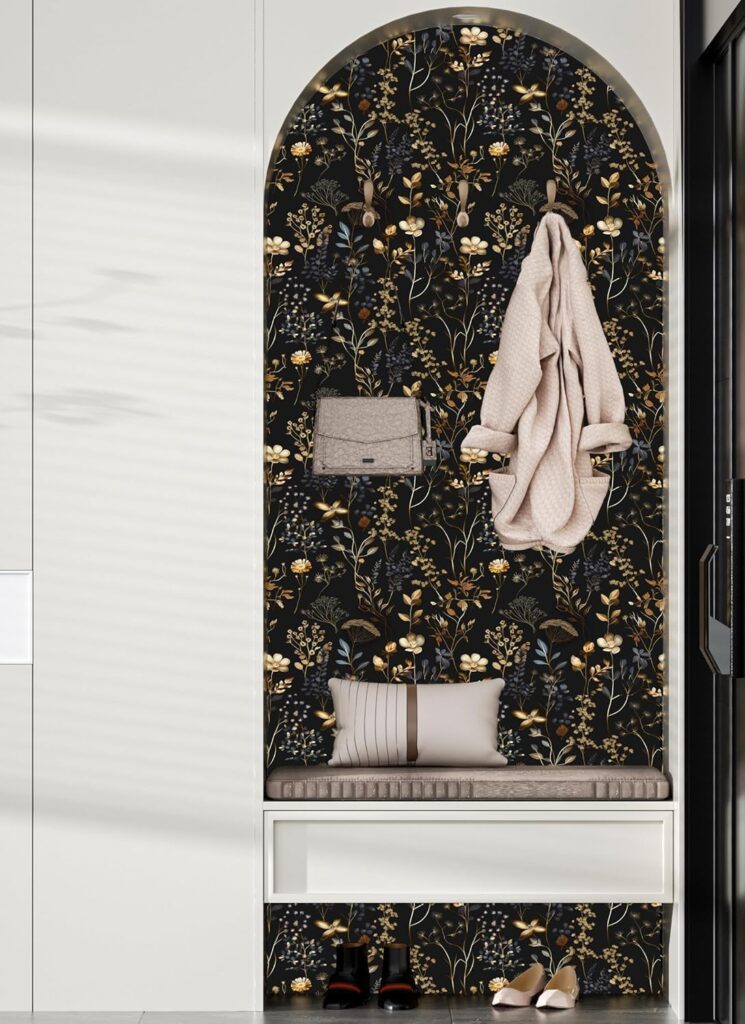 25 Dark Aesthetic Wallpaper Ideas That Make Your Home Look Instantly Expensive high contrast patterned wallpaper by decoor with mee