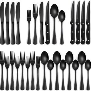 24 piece black silverware set with steak knives