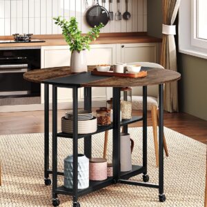folding dining table with wheels & storage