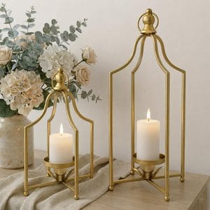 timeless cozy decorative lanterns set of 2, handcrafted metal iron candle holders